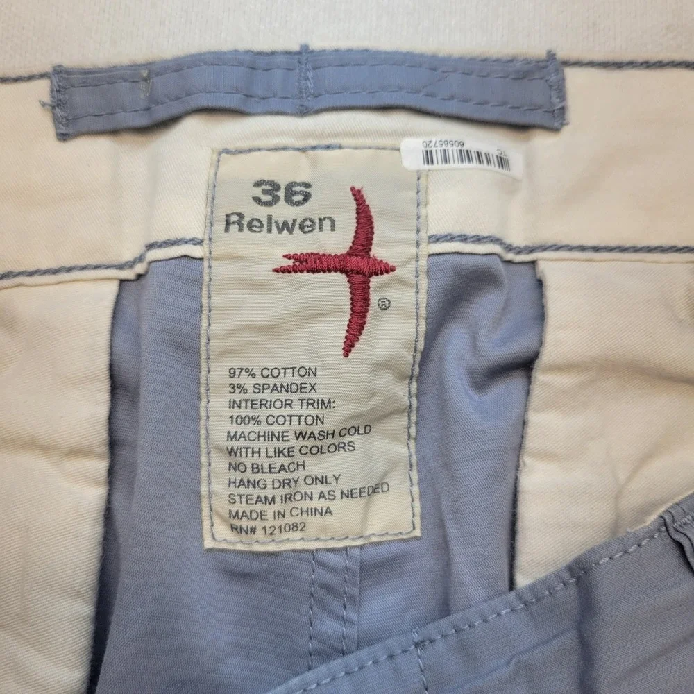 Relwen Chino Pants Mens 36x29 Blue Straight Leg Stretch Cotton Casual Trousers